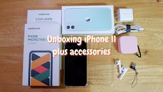 🍎iPhone 11 Unboxing new packaging 📦  Accessories On Budget  How to Install Tempered Glass 🤔 [upl. by Skinner343]