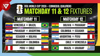 🔴 FIFA World Cup 2026 Qualification CONMEBOL Qualifiers Matchday 11 amp 12 Fixtures amp Schedule [upl. by Rimidalb]