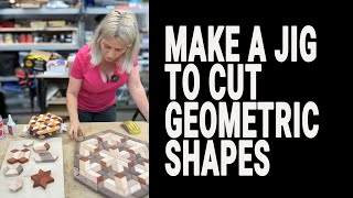 How to make a jig to cut geometric wood shapes Mosaic style cutting boards tables trivets boxes [upl. by Katrinka]