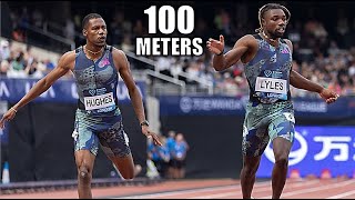 NOAH LYLES VS ZHARNEL HUGHES  Mens 100 Meter Dash  2024 London Diamond League [upl. by Athalla]