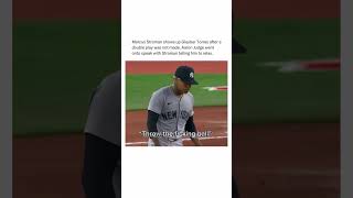 Aaron Judge lets Stroman know baseballlifestyle baseball baseballplayer mlb mlbbshorts [upl. by Aitnic205]