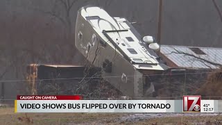 CAUGHT ON CAMERA School bus gets flipped by Tennessee tornado [upl. by Lihcox]