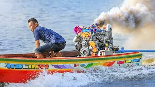 Drag Racing Turbo Longtail Thai Riverboats in Bangkok [upl. by Aryamo967]