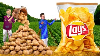 Potato Farmer Making 100 KG Chips Aloo Chips Recipe Hindi Kahaniya Moral Stories Comedy Video [upl. by Byrd]