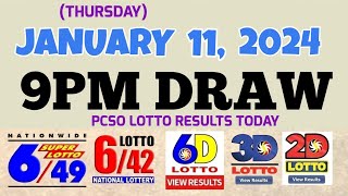 Lotto Result Today 9pm draw January 11 2024 649 642 6D Swertres Ez2 PCSOlotto [upl. by Felipe]