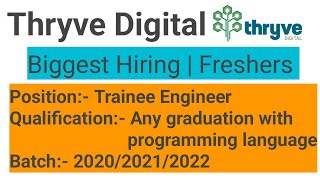 Thryve Digital Biggest Hiring  offcampus Freshers hiring  202020212022 [upl. by Tompkins]