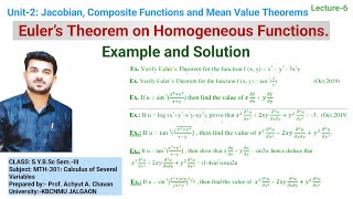 Euler’s Theorem on Homogeneous Functions  Examples and Solution SYBSc KBCNMU JALGAON [upl. by Annaoy]