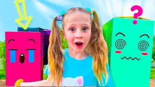 Nastya and dad challenge in colorful boxes [upl. by Adlaremse]