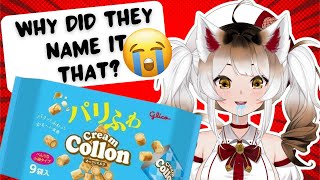 Trying the weirdest Japanese snacks Eel Soda Cream Collon and Calpis vtuberen [upl. by Celin]