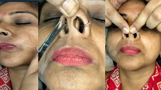 Upper lips Threading Nose hair cutting and pig nose massagenosepiggynosemassagepummybeautyworld [upl. by Nnylyak234]