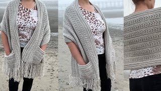 The most beautiful crochet pocket Shawl [upl. by Jaella842]