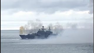 Russian Destroyer Admiral Ushakov In Action [upl. by Anade]