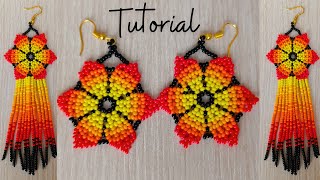 NEW SEED BEAD FLOWER HUICHOL STYLE EARRINGS TUTORIAL Summer earringsmostacillas [upl. by Jestude]