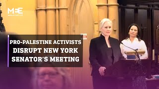 ProPalestine activists disrupt New York senator Kirsten Gillibrands meeting [upl. by Farhsa]