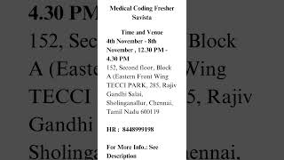 Savista hiring Medical Coding Fresher [upl. by Holbrook197]