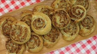 Puff Pastry amp Sausage Pinwheels  Superbowl Appetizer Recipe  Noreens Kitchen [upl. by Pond174]