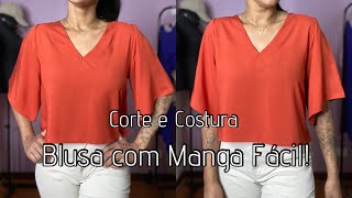 Blusa com manga Corte e costura sem molde DIY [upl. by Allimak857]