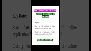 PhD Admission 202425Central University ofJammuphdadmission researchapplyonline [upl. by Anahsed]