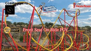 Wonder Woman Golden Lasso Coaster 🎢  Front Seat OnRide Thrills at Six Flags Fiesta Texas 🚀 [upl. by Erasmus]