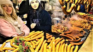 Street Food in Krakow Poland Orgy of Grilled Meat Christmas Food Market [upl. by Ehtyaf]