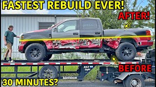 We Rebuilt A Wrecked 2022 Ford F250 In 30 MINUTES [upl. by Heyward674]