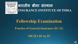 IC11 Fellow Exam  MCQ 1 to 25 ic11 insurancexam fellowexam [upl. by Alded]