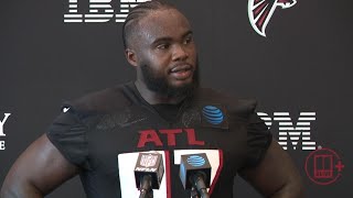 Falcons Grady Jarrett back at camp after tearing ACL last season [upl. by Bijan399]