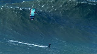 BIGGEST Wave Kite Surfed by Nuno Figueiredo at Nazare  Hard Rock version [upl. by Merill]