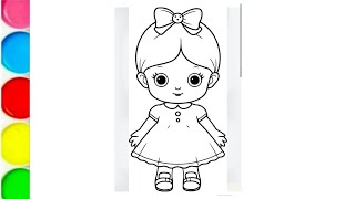 How to draw beautiful doll step by step cute doll drawing and colouring for kids [upl. by Rikki443]