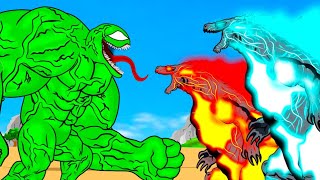 GODZILLA FIRE vs GODZILLA ICE vs BIG VENOM Radiation  Power Levels  ANIMATION SKILL [upl. by Pournaras]