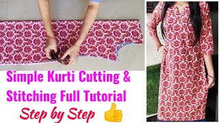 Kurti Cutting and Stitching Step by Step  KurtiSuitkameez Cutting and Stitching Full Tutorial [upl. by Purpura710]