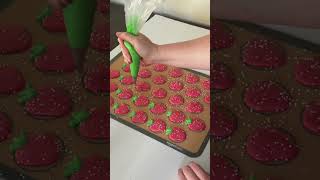 Making strawberry shaped macarons filled with a fresh strawberry buttercream [upl. by Hough489]