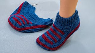 Knitted slippers without a seam on the sole simple and easy [upl. by Nappy793]