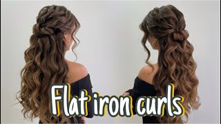 Half up half down hairstyle Flat iron curls for Long Heavy Hair [upl. by Monson]