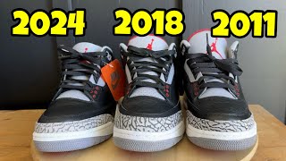 Air Jordan 3 Black Cement Comparison 2011 vs 2018 vs 2024 [upl. by Parcel659]