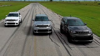 3wide 2557 HP Jeep Trackhawk Drag Race [upl. by Alaehcim]