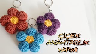 Örgü çiçek anahtarlık yapımı örgüçiçek örgüanahtarlık amigurumianahtarlık crochet meshflower [upl. by Gerrie166]