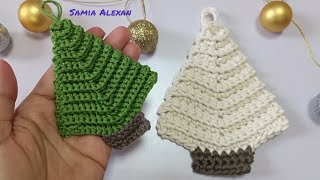 Easy Crochet Christmas Tree  Christmas tree applique  How To Make A flat Christmas tree [upl. by Letnuahs]