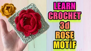 HOW TO CROCHET 3d ROSE MOTİF 🤩 LEARN CROCHET  Crochet Season😎 [upl. by Wertz719]