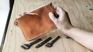 Making a Leather Utility Zip Pouch WITH PATTERN [upl. by Odlareg88]