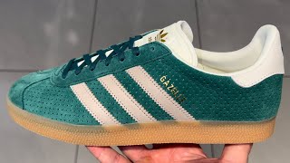 Adidas Gazelle Collegiate Green Beige Gold Shoes [upl. by Yggam67]