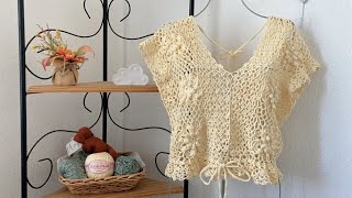 BLUSA CROCHET Motivos en Granny Square tutorial laceromanticblousecrochet [upl. by Arita]