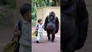 Gorillas send babies to school lovely cute animals babyshorts gorilla funny [upl. by Margie]