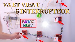 Comment brancher 5 interrupteur va et vient avec permutateur [upl. by Kalvin]