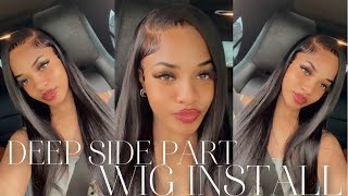 DEEP SIDE CURVED PART  BABY HAIR  BEST 15A STRAIGHT WIG INSTALL ♡ ft Ashimary Hair [upl. by Aspia575]