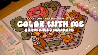 Color with me ASMR 💕🍩 Little Corner by Coco Wyo using Ohuhu markers 🌱✏️ adultcoloring asmr [upl. by Hassett]