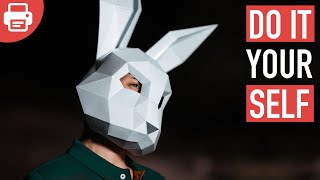 How to make a Bunny  Rabbit Mask with Paper or Cardboard  DIY Printable Template [upl. by Rosemary]