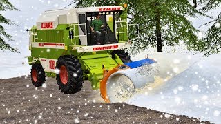 COMBINE SNOW PLOUGHING Driving on a Frozen Lake Farming Simulator 19 [upl. by Procora]