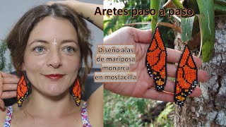 Aretes Diseño alas de mariposa monarca en mostacilla Paso a Paso Aniara Sanarte [upl. by Nivrad]