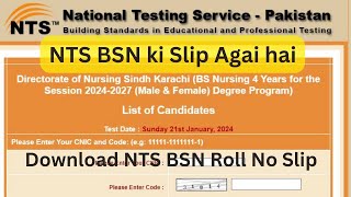 NTS BSN Roll No Slip I How to download BSN Roll no Slip 2024 I Directorate of Nursing Sindh Karachi [upl. by Adnawyt]